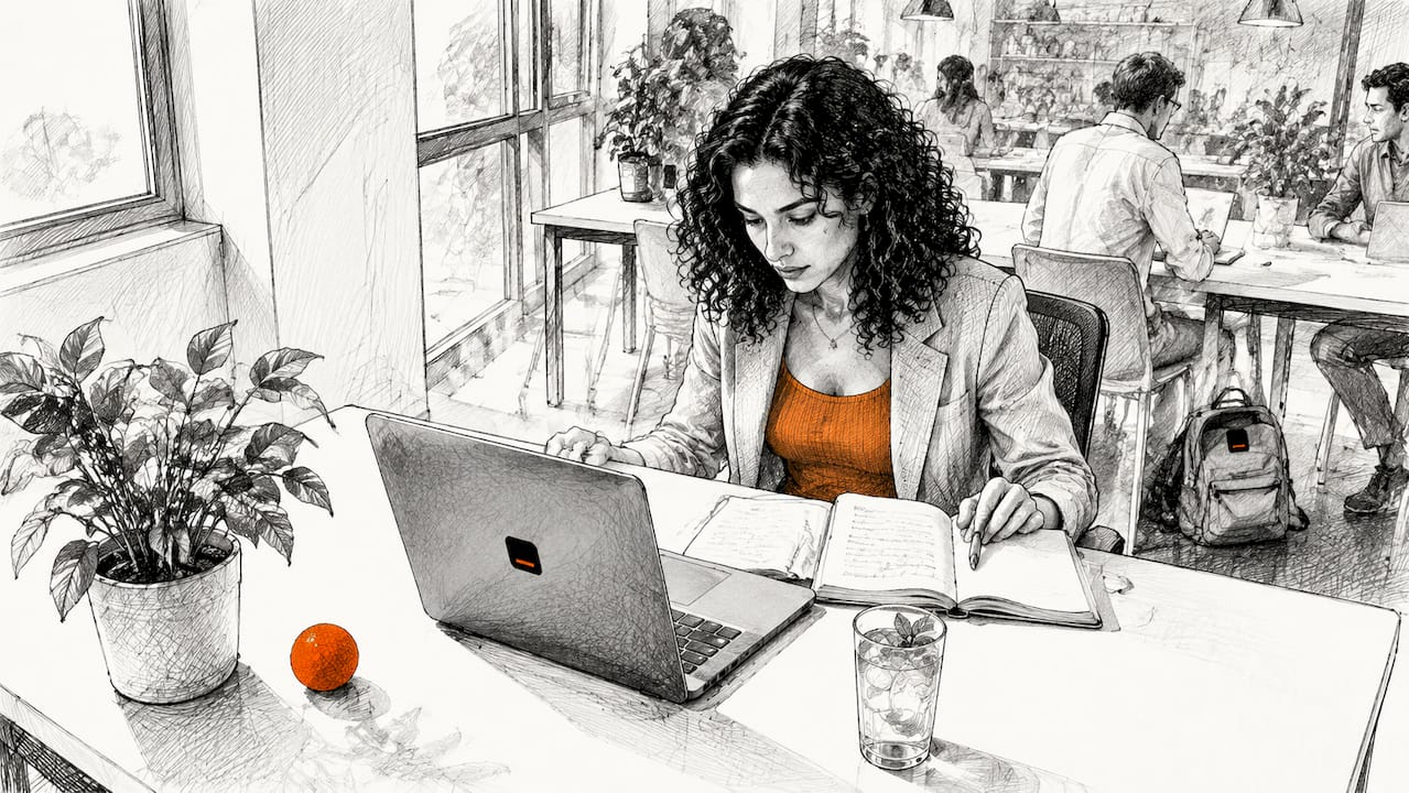 Professional woman working with team data on laptop