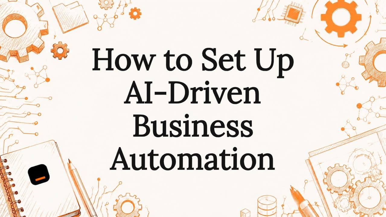 Decorative title card illustration with AI automation elements