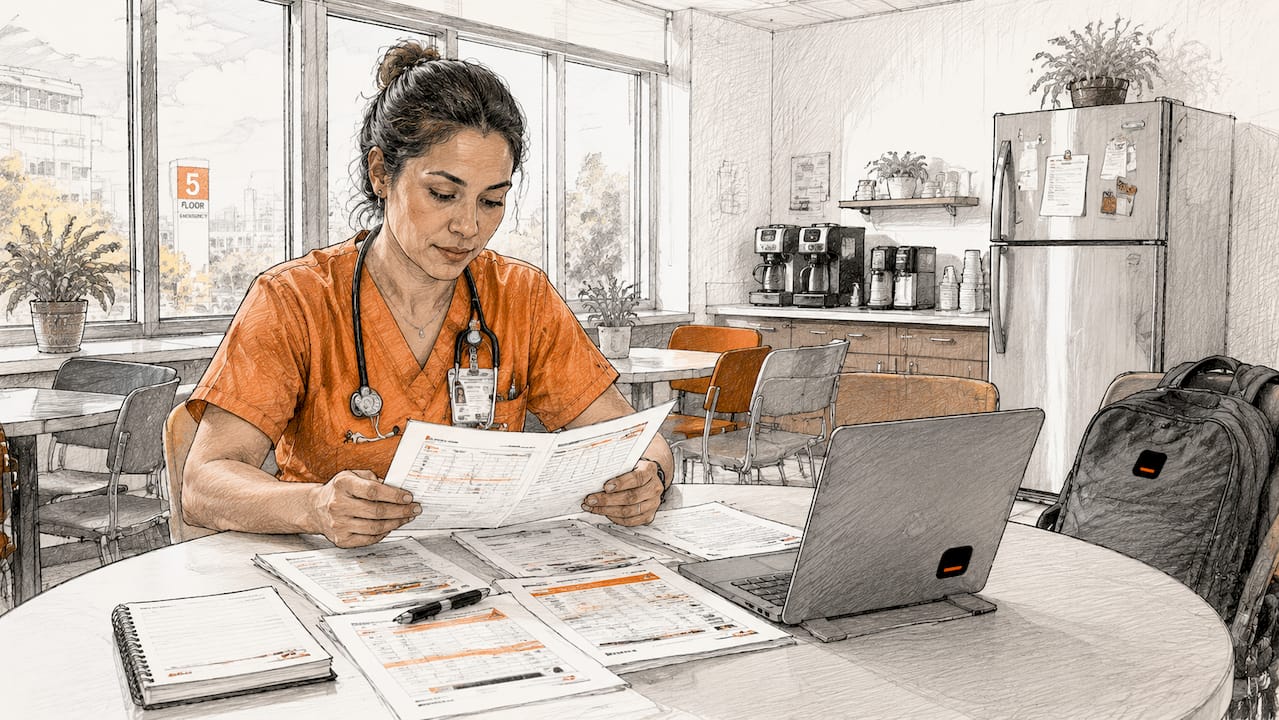 Nurse reviewing predictive sepsis alert tablet