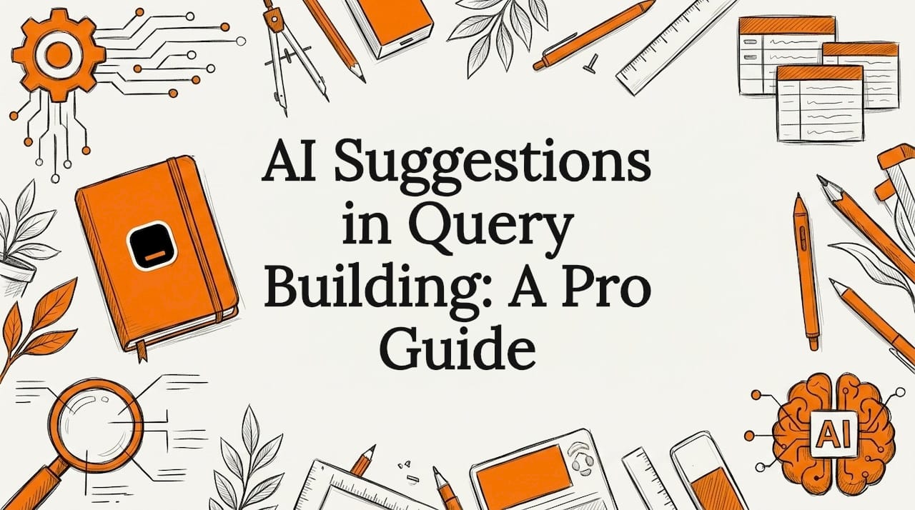 Decorative title card illustration with AI and database motifs