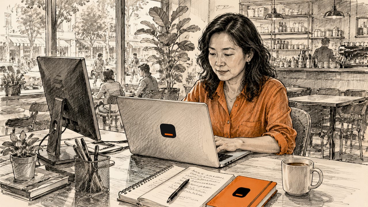 Analyst working on data prep at desk from side angle